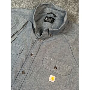 Carhartt Mens 3XL Tall Blue Chambray Workwear Button Up Short Sleeve‎ Shirt